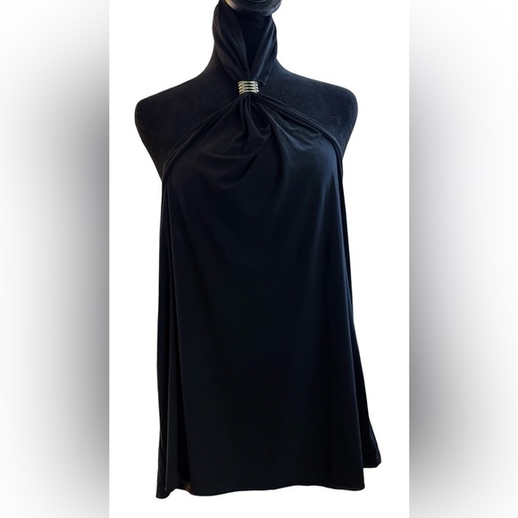 NWOT NINE WEST Knot Front Black Halter Flowy Jersey Top Stretchy XL $48 - Picture 3 of 5